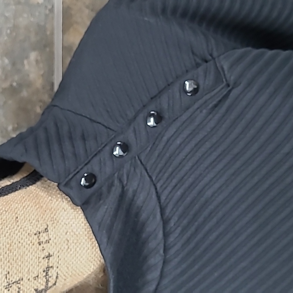 Black Ribbed Button-Up Sweater - Picture 2 of 7